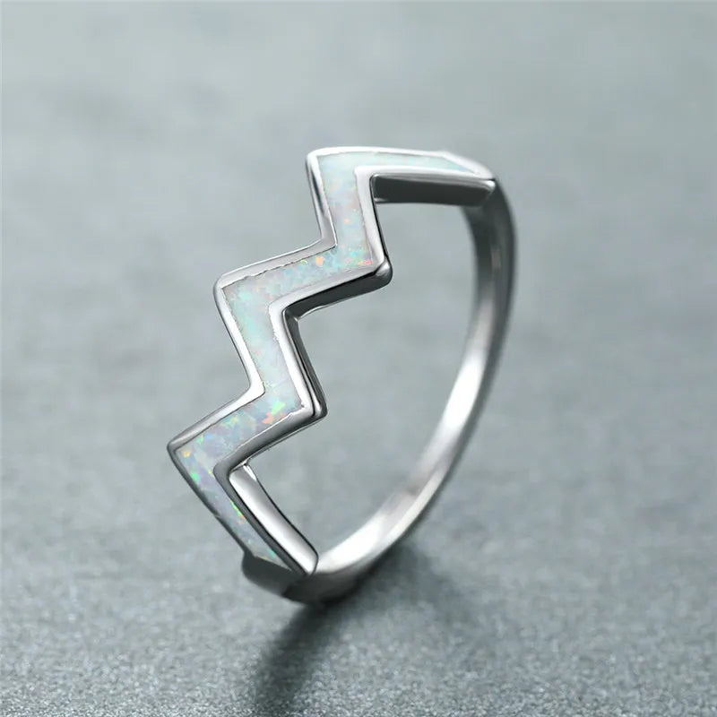 Vintage Opal Engagement Ring Classic Silver Wedding Band for Women