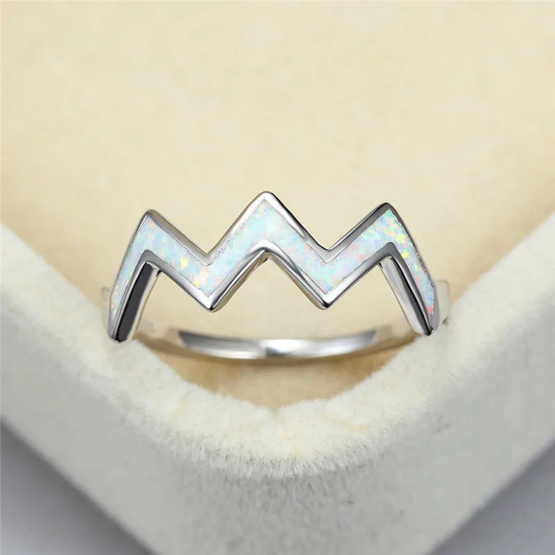 Vintage Opal Engagement Ring Classic Silver Wedding Band for Women