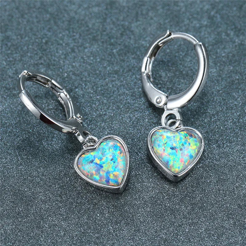 Opal Stone Heart Hoop Earrings Vintage Bridal Wedding
