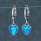 Opal Stone Heart Hoop Earrings Vintage Bridal Wedding
