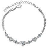 925 Silver Double Heart Round Zircon Bracelet for Women