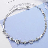 925 Silver Double Heart Round Zircon Bracelet for Women