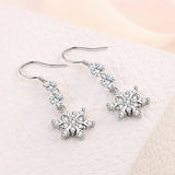 925 Silver Snowflake Crystal Tassel Earrings for Women