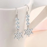 925 Silver Snowflake Crystal Tassel Earrings for Women