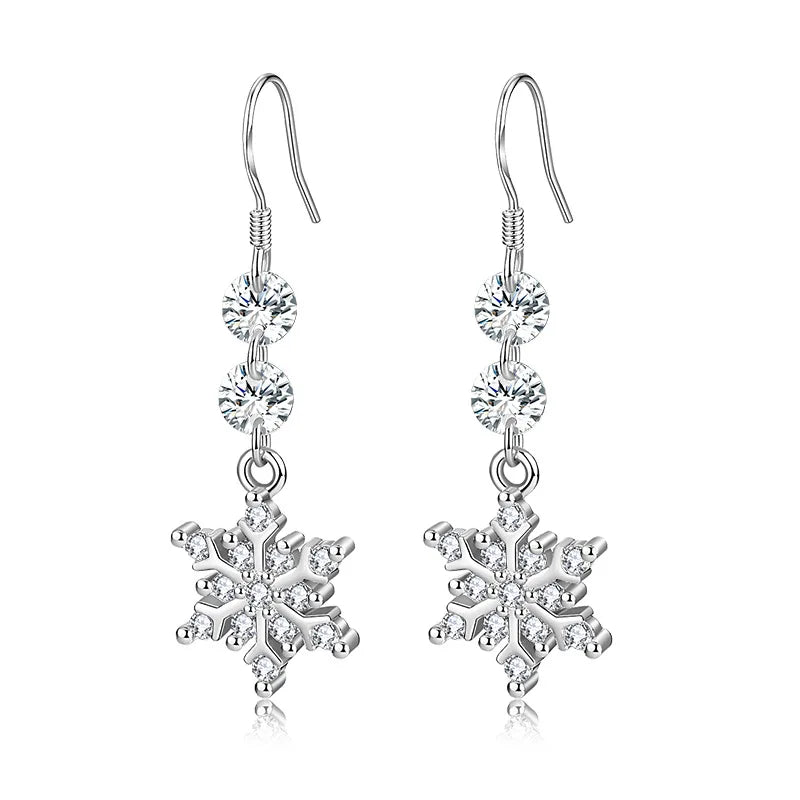 925 Silver Snowflake Crystal Tassel Earrings for Women