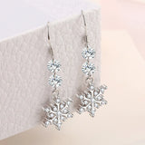 925 Silver Snowflake Crystal Tassel Earrings for Women