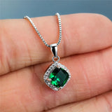 Green Crystal Pendant Necklace Zircon Chain Necklaces for Women