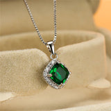 Green Crystal Pendant Necklace Zircon Chain Necklaces for Women