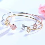 Flower Rose Bracelet For Women CZ Cuff Bangles Wristband