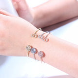 Flower Rose Bracelet For Women CZ Cuff Bangles Wristband