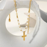 Freshwater Pearl Stainless Steel Cross Pendant Necklace Girls Gift