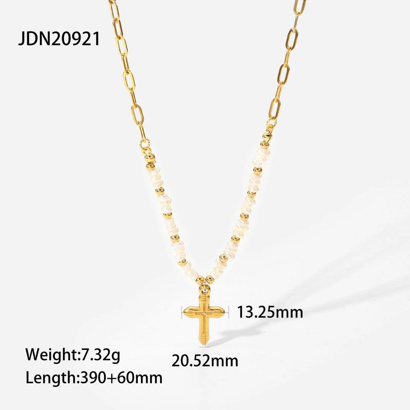 Freshwater Pearl Stainless Steel Cross Pendant Necklace Girls Gift