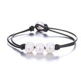 Freshwater Pearl Women's Bracelet Leather Rope Bangle Jewelry