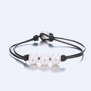 Freshwater Pearl Women's Bracelet Leather Rope Bangle Jewelry