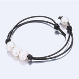 Freshwater Pearl Women's Bracelet Leather Rope Bangle Jewelry