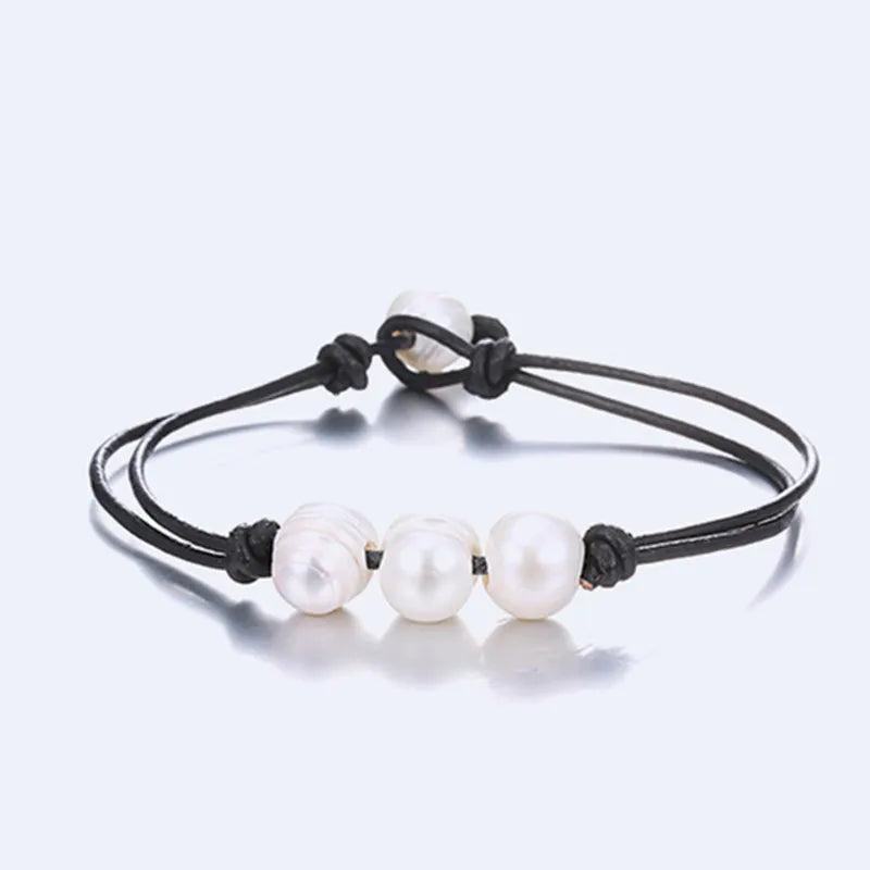 Freshwater Pearl Women's Bracelet Leather Rope Bangle Jewelry