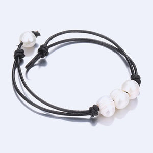 Freshwater Pearl Women's Bracelet Leather Rope Bangle Jewelry