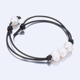 Freshwater Pearl Women's Bracelet Leather Rope Bangle Jewelry