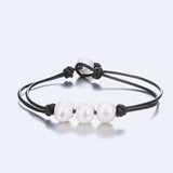 Freshwater Pearl Women's Bracelet Leather Rope Bangle Jewelry