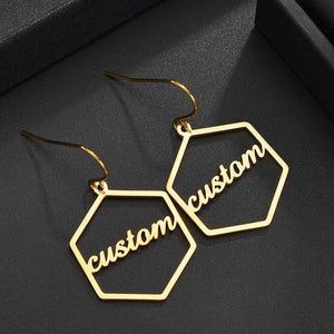 Custom Geometric Name Earring with Various Graphics Dangle Studs