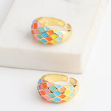 Colorful Geometric Splicing Ring Enamel Jewelry Gift