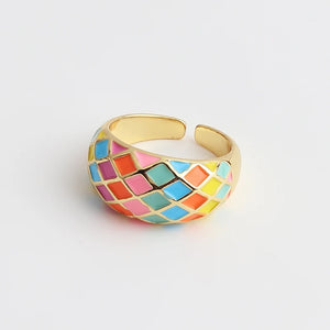 Colorful Geometric Splicing Ring Enamel Jewelry Gift