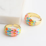 Colorful Geometric Splicing Ring Enamel Jewelry Gift