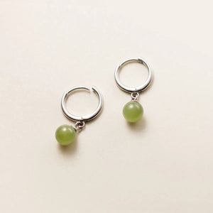 Geometric Hetian Jade Hoop Earrings S925 Sterling Silver Vintage Party Jewelry