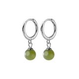 Geometric Hetian Jade Hoop Earrings S925 Sterling Silver Vintage Party Jewelry