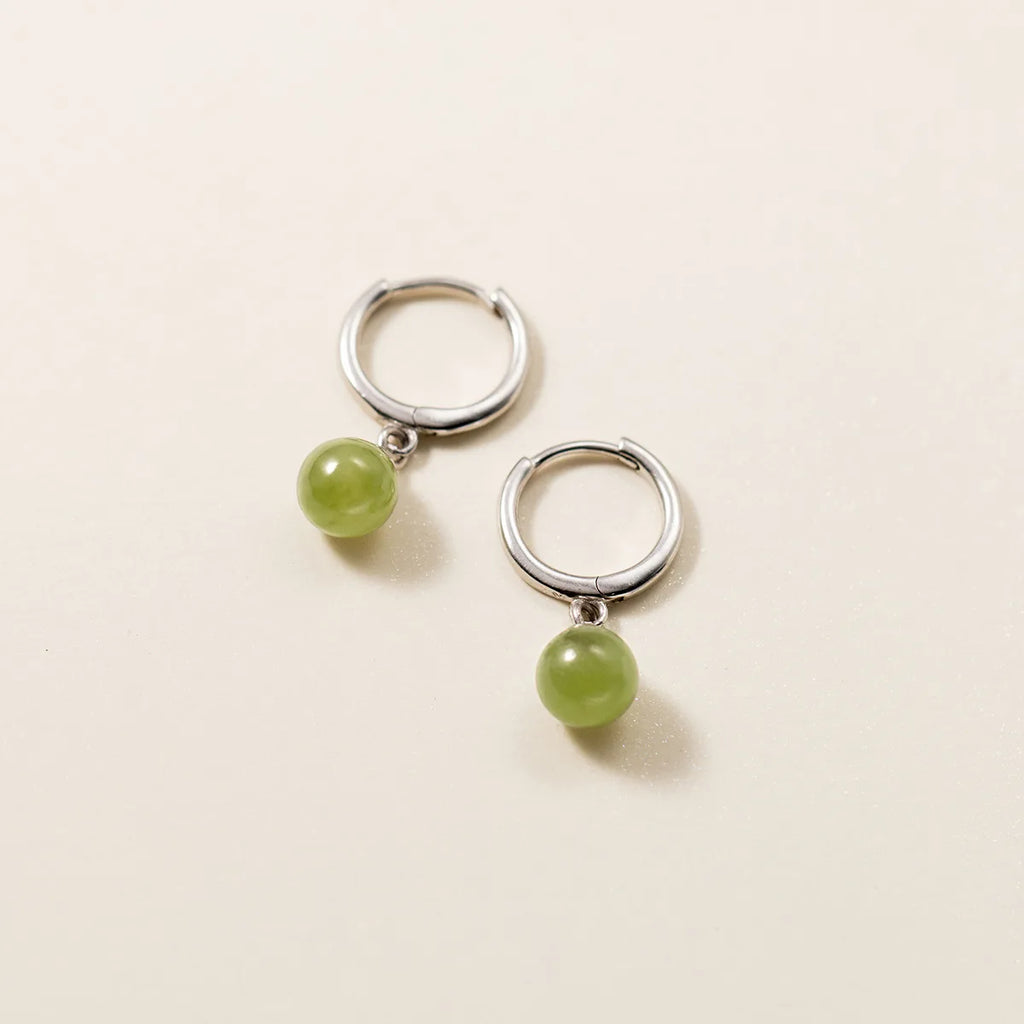 Geometric Hetian Jade Hoop Earrings S925 Sterling Silver Vintage Party Jewelry