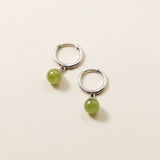 Geometric Hetian Jade Hoop Earrings S925 Sterling Silver Vintage Party Jewelry