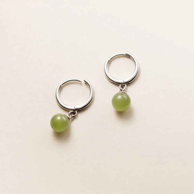 Geometric Hetian Jade Hoop Earrings S925 Sterling Silver Vintage Party Jewelry