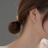 Geometric Hetian Jade Hoop Earrings S925 Sterling Silver Vintage Party Jewelry