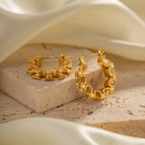 Geometric Hollow 18k Huggie Hoop Earrings Waterproof