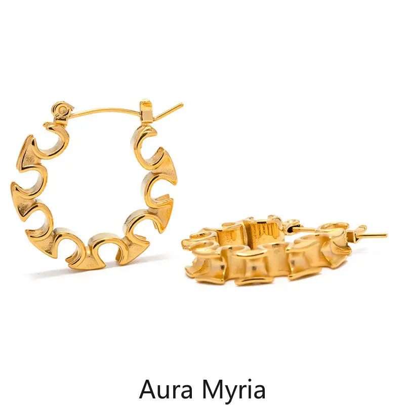 Geometric Hollow 18k Huggie Hoop Earrings Waterproof