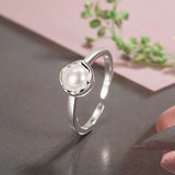 Adjustable Geometric Pearl Ring Sterling Silver Sweet Girl's Jewelry