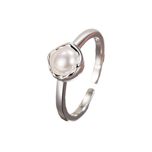 Adjustable Geometric Pearl Ring Sterling Silver Sweet Girl's Jewelry