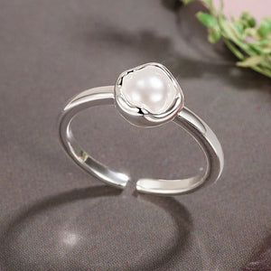 Adjustable Geometric Pearl Ring Sterling Silver Sweet Girl's Jewelry