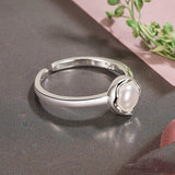 Adjustable Geometric Pearl Ring Sterling Silver Sweet Girl's Jewelry