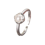 Adjustable Geometric Pearl Ring Sterling Silver Sweet Girl's Jewelry
