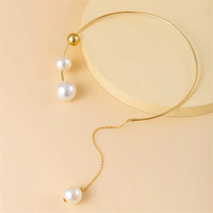 Geometric Personality Round Bead Collar Chain Small Open Collar Pearl Necklace