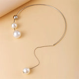 Geometric Personality Round Bead Collar Chain Small Open Collar Pearl Necklace
