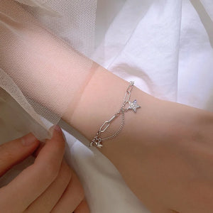 Sparkling Star Charm Bracelet Silver Chain Jewelry
