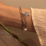 Sparkling Star Charm Bracelet Silver Chain Jewelry