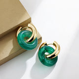 Thick Hoop Earring with Green Resin Pendant Charm