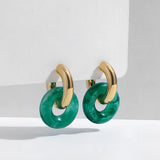 Thick Hoop Earring with Green Resin Pendant Charm