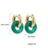 Thick Hoop Earring with Green Resin Pendant Charm