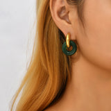 Thick Hoop Earring with Green Resin Pendant Charm