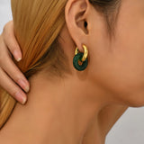 Thick Hoop Earring with Green Resin Pendant Charm