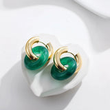Thick Hoop Earring with Green Resin Pendant Charm